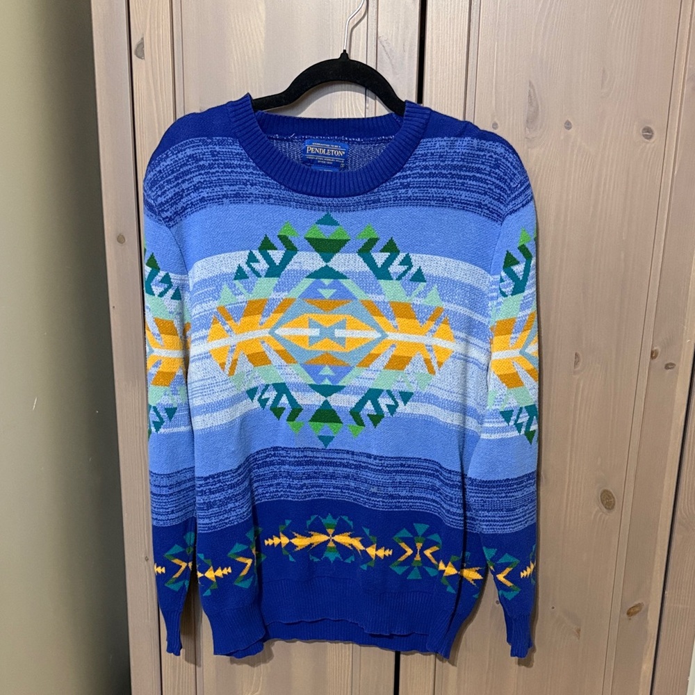 ⭐️ Pendleton Aztec southwestern cotton crew knit sweater oversized fit